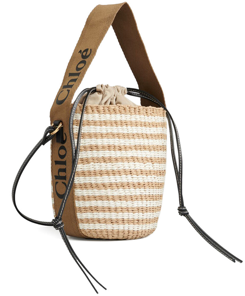 Chloe Small Woody Basket Handbag Canvas with Leather Khaki